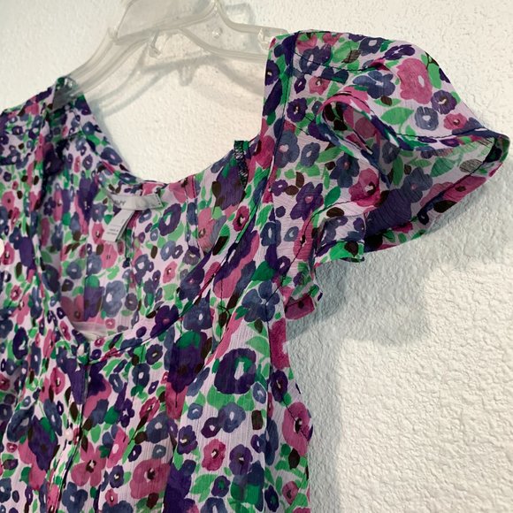 NWT Old Navy 1/4 Button Up Semi Sheer Floral Top Cap Sleeves MultiColor Size S - Picture 9 of 13